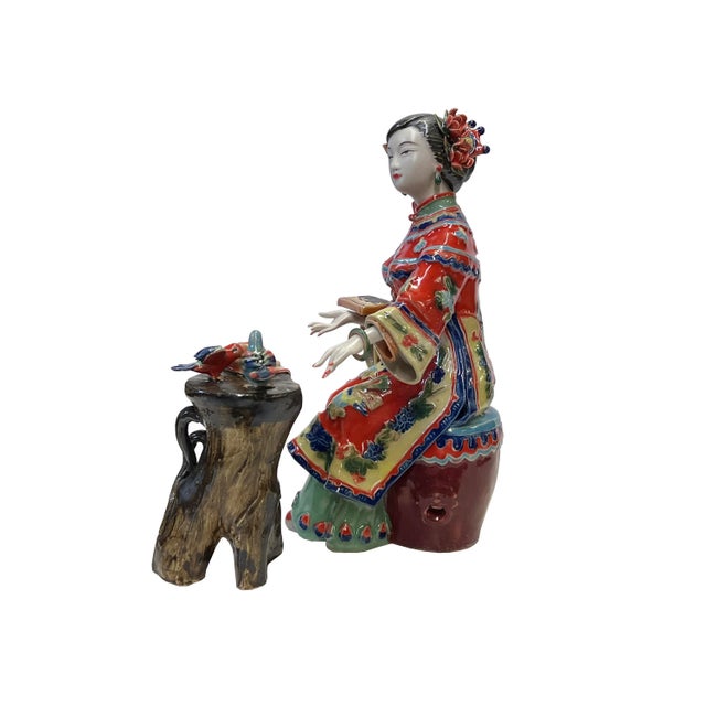 Chinese Chinese Oriental Porcelain Qing Style Dressing Abacas Lady Figure For Sale - Image 3 of 5