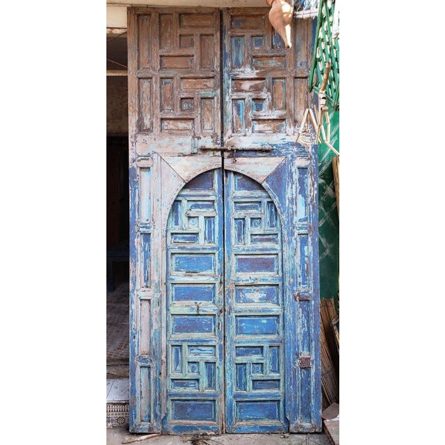 1940s 1940s Vintage Moroccan Old Hand Painted Double Door For Sale - Image 5 of 8