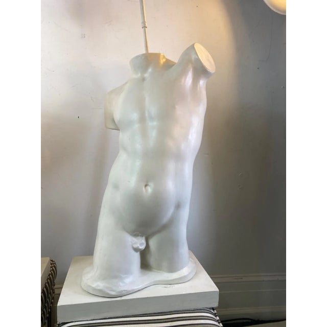 Jean Michel Frank Adolphe Chanaux 1940's White Plaster Male & Female Torso Table Lamps - Set of 2 For Sale - Image 4 of 9