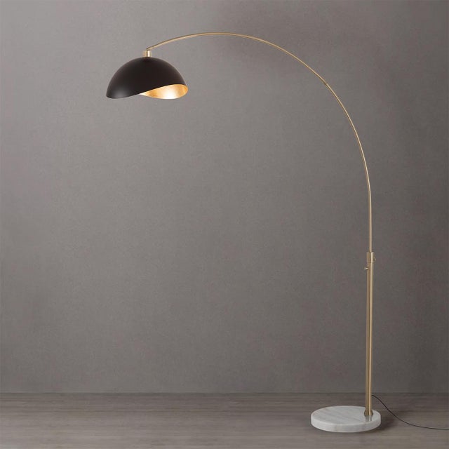 Nova 1960s 92" Morelli Adjustable Matte Black/Gold Floor Lamp - Mid Century Modern Arc Lamp, Weathered Brass, White Marble Base, Dimmable For Sale - Image 4 of 6