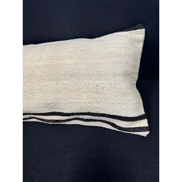 Turkish Hemp Pillow Cushion Natural Beige Black Cushion Cover 14x45 For Sale - Image 4 of 4
