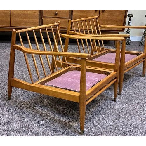 1960s Fantastic Pair of Mid Century Modern Teak Frame & Cushioned Lounge Chairs c.1960 For Sale - Image 5 of 14