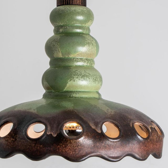 Brown German Green and Brown Hanging Lamp in Ceramic by Pan Keramik, 1970s For Sale - Image 8 of 18