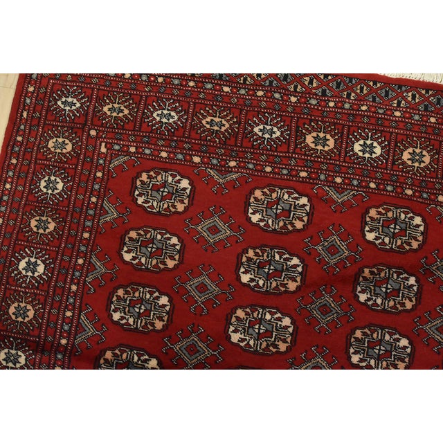 Bokhara Rug 4’1” X 6′ Red Wool Tribal Hand-Knotted Oriental Carpet For Sale In Philadelphia - Image 6 of 12