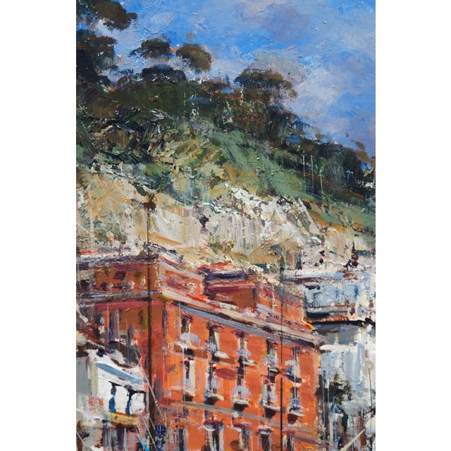 Andrea Patrisi Posillipo Naples Nautical Harbour Boat Oil Painting on Board 37" For Sale - Image 6 of 12