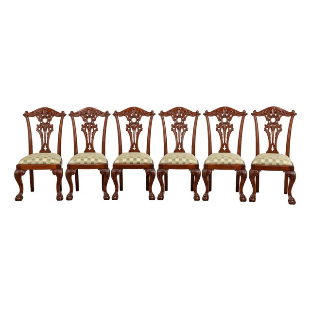 Set of Six Carved Chippendale-Style Mahogany Side Chairs With Claw-and-Ball Feet For Sale