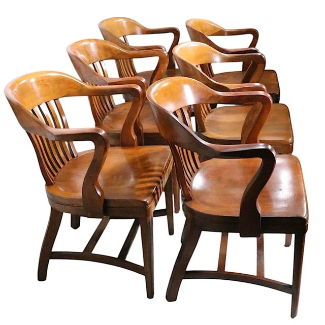 Brown Set of Six Vintage Bank of England Jury Chairs C. 1910/40's For Sale - Image 8 of 18