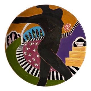 1980s Lois Barton Hand-Painted Figurative Modernist Art Ceramic Decorative Plate For Sale