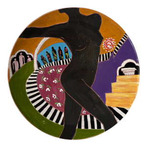 1980s Lois Barton Hand-Painted Figurative Modernist Art Ceramic Decorative Plate