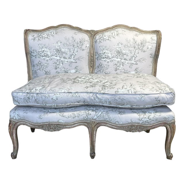 Antique French Toile Settee For Sale