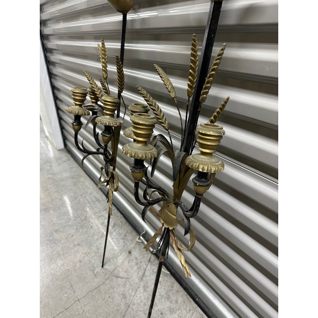 Wood Antique Italian Metal and Wood Sword Candle Wall Sconces a Pair For Sale - Image 7 of 7