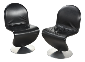 Set of Black Leather Model 1-2-3 Side Chairs by Verner Panton for Fritz Hansen, 1970s