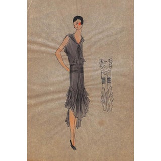Lanvin of Paris C1920s Original Fashion Illustration in Gouache For Sale
