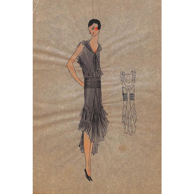 Lanvin of Paris C1920s Original Fashion Illustration in Gouache For Sale