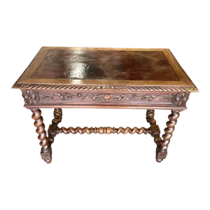 Late 19th Century Antique French Leather Top Carved Desk