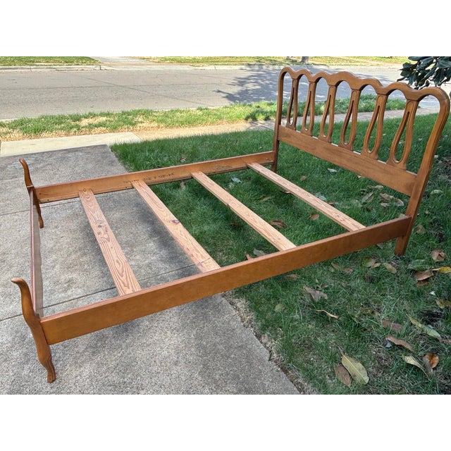 French Provincial Vintage Full Size French Provincial Solid Wood Bed For Sale - Image 3 of 11