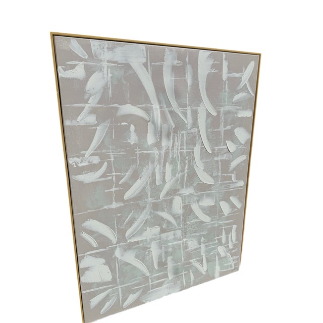 Mid-Century Modern Abstract Large Framed Art- Mauve ,Mint, and White For Sale - Image 3 of 5