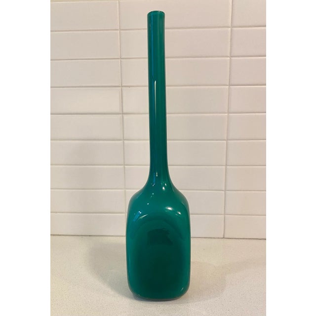 Mid-Century Modern Mid-Century Modern Italian Empoli Murano Cased Teal Bottle For Sale - Image 3 of 6