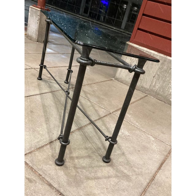 Mid-Century Modern Mid-Century Modern Wrought-Iron & Glass Console Sofa Table After Giacometti For Sale - Image 3 of 13