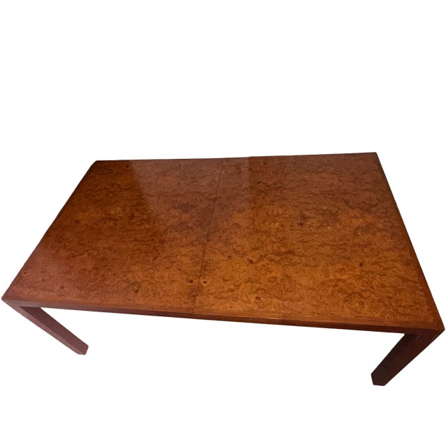 1970s Mid-Century Modern Burlwood Parsons Extension Dining Table With 2 Leaves in the Style of Milo Baughman For Sale - Image 4 of 7