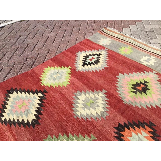 Vintage Red Turkish Kilim Rug - 75" X 111" For Sale In Raleigh - Image 6 of 11