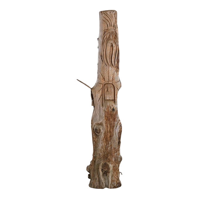 105" Tall Hand Carved Figural Wood Spirit Animals Tree Trunk Totem Sculpture For Sale