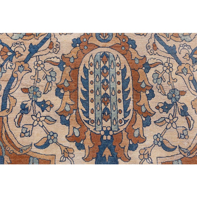 Beige 1900s Persian Kirman Brown, Beige and Blue Handmade Wool Rug For Sale - Image 8 of 10
