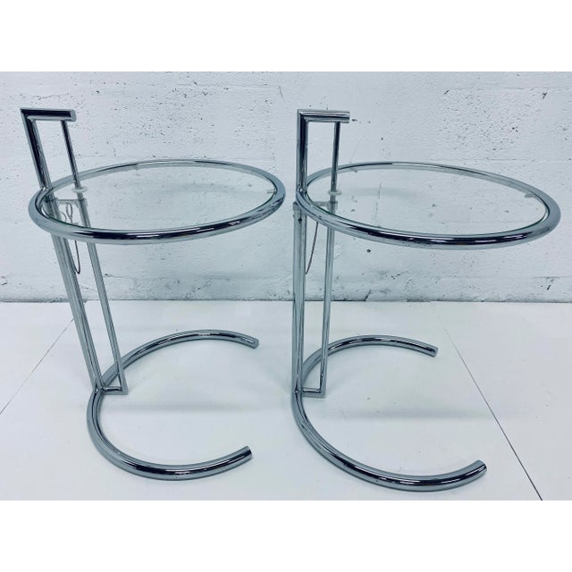 Eileen Gray E 1027 Style Adjustable Chrome and Glass Side Tables - a Pair For Sale In Miami - Image 6 of 11