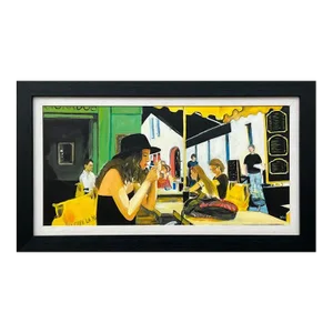 Woman Smoking at Le Cafe La Nuit in Arles, France Original Painting by Contemporary British Artist Angela Wakefield, Framed