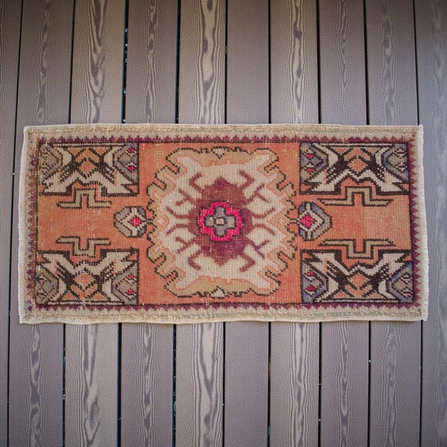 Shabby Chic Small Turkish Rug Hand Knotted Faded Mat Entry Decor, Distressed Low Pile - 1'6'' X 3' For Sale - Image 3 of 13