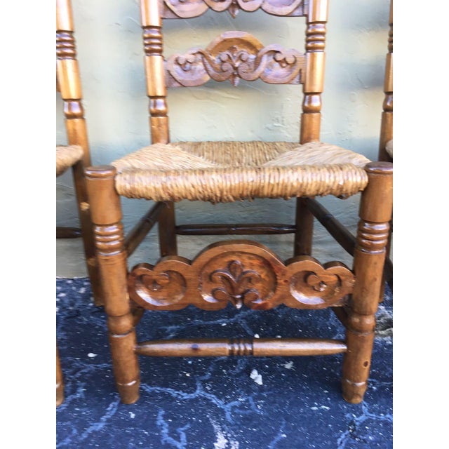 Spanish 20th Century Set of Six Catalan Chairs in Carved Walnut and Caned Seats For Sale - Image 3 of 18