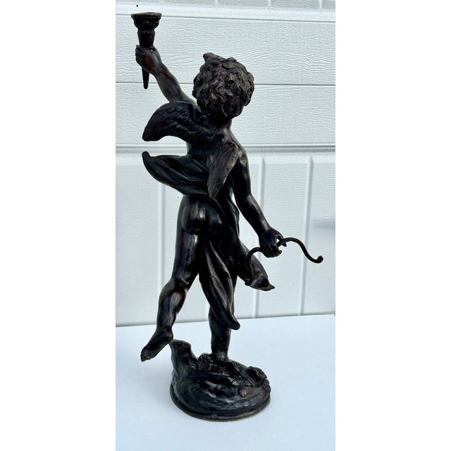 Vtg. Large Bronze Neo-Classic Style Cherub Candle Holders For Sale - Image 11 of 14