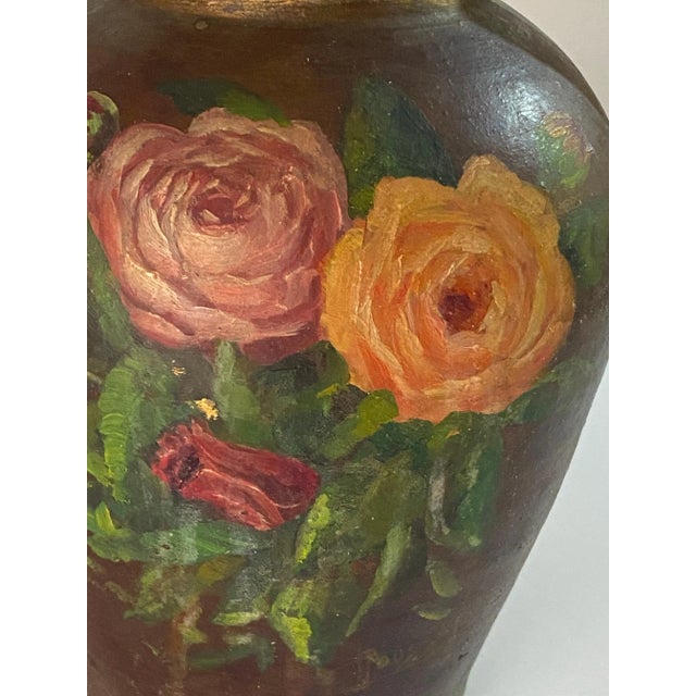 1940s Flowers Decor Pattern Hand Painted Stoneware Jug, France, 1940s For Sale - Image 5 of 8