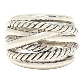 David Yurman Crossover Wide Band Ring, Sterling Silver, Ring Size 6.75 For Sale