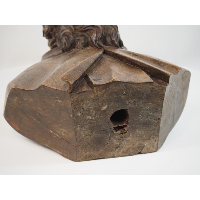 Gothic Antique Expressive Woodcarving, Bust Depicting a Monk or Male Saint, Ca. 1800 For Sale - Image 3 of 18