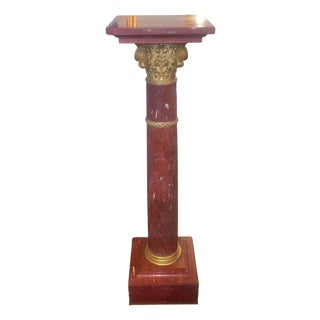 19th Century French Rouge Griotte Marble & Ormolu Pedestal Column For Sale