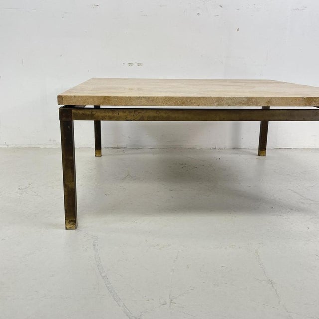 Mid-Century Marble and Brass Coffee Table For Sale - Image 5 of 8