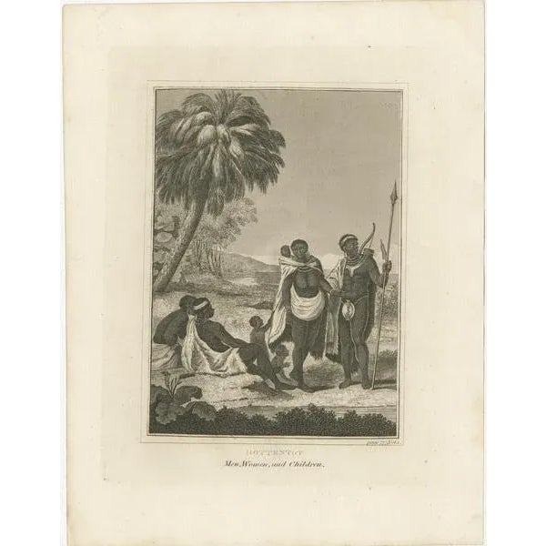 The print is an early 19th-century engraving depicting the Khoikhoi people, historically referred to as the Hottentots,...