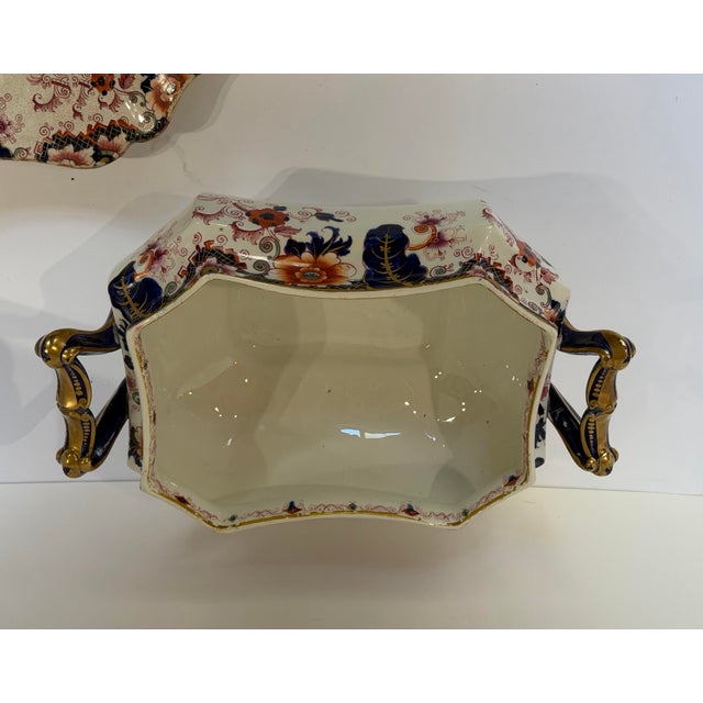 Antique Staffordshire Style Ironstone Valentia” Imari Transferware Covered Tureen & Platter For Sale In Chicago - Image 6 of 12