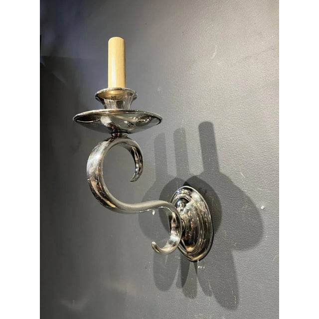Italian A Pair of 1940s Silver Plated Sconces For Sale - Image 3 of 7