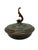 A vintage Arts & Crafts style bronze covered dish with a dolphin finial lid by Carl Sorensen, ca. 1920’s. The dish has the...