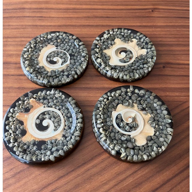 1960s Abalone and Resin Coasters-Set of 4 For Sale - Image 4 of 5