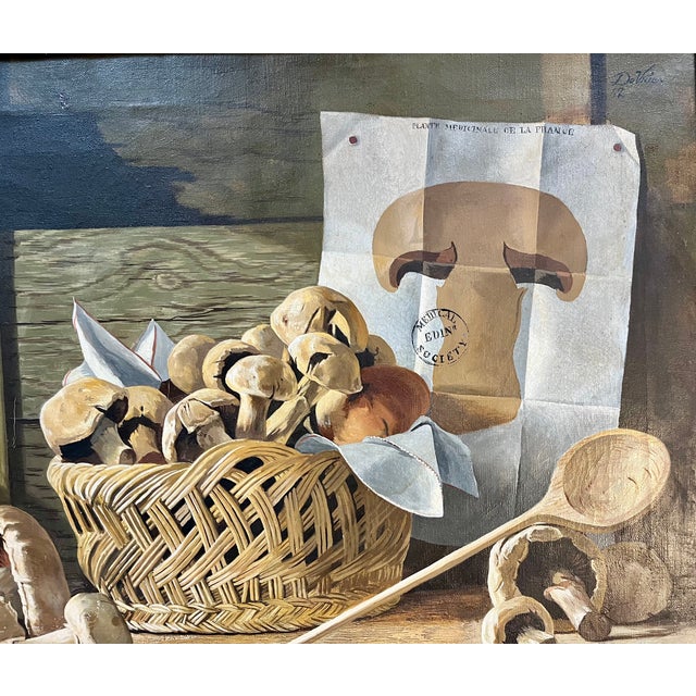 James DeVries French Tromp l'Oeil Still Life Oil Painting on Canvas of Mushrooms - Palm Beach Galleries 1962 For Sale - Image 17 of 18