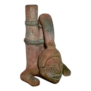 Pre Columbian Aztec Pottery Amerca Style Headstand Figure Vase 10" X 7" X 7" For Sale