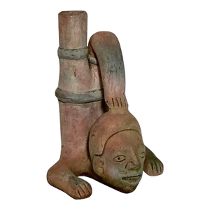 Pre Columbian Aztec Pottery Amerca Style Headstand Figure Vase 10" X 7" X 7"