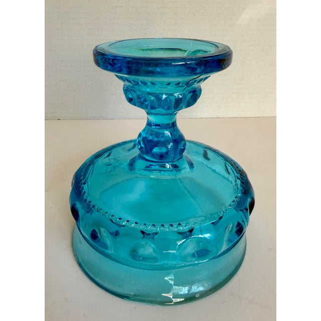 1960s Indiana Glass King's Crown Aqua Blue Thumbprint Pedestal Compote For Sale In Los Angeles - Image 6 of 7