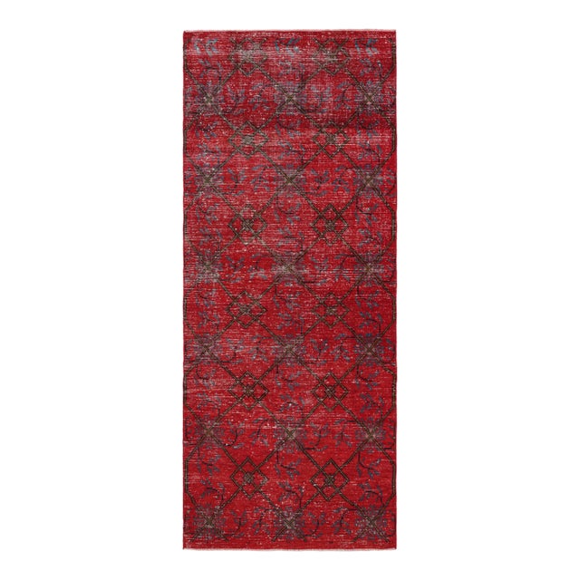 Vintage Zeki Müren Runner in Red With Blue Geometric Patterns From Rug & Kilim For Sale