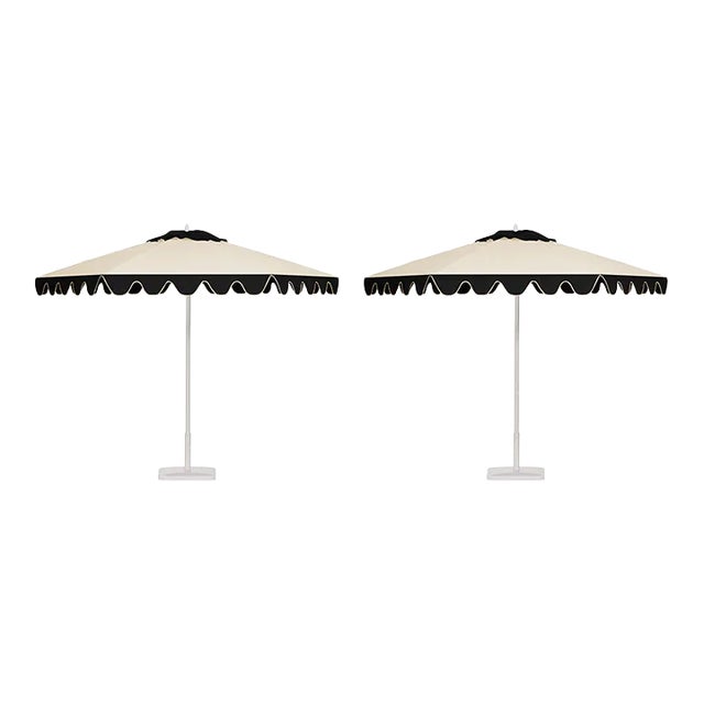 Espresso Ice 9' Patio Umbrella, Black & Cream, Set of 2 For Sale