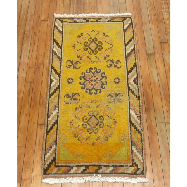 Zabihi Collection Yellow Antique Khotan Scatter Rug For Sale In New York - Image 6 of 6