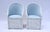 A very sweet pair of vintage Wicker Works white lacquered mid size chairs newly upholstered in sky blue cotton. 1980's...